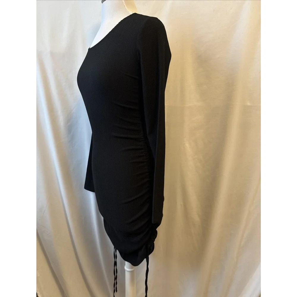 Topshop Womens 6 Sexy Ribbed Crinkle Bodycon Cinched Side Long‎ Sleeve Dress